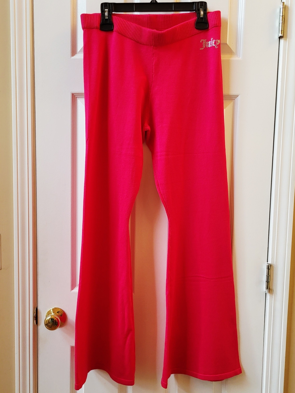 NWT Juicy Couture Knit Flare Pants Vixen Pink Rhinestone Logo Size Large Flared